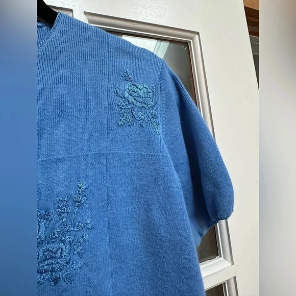 Vintage Jenny Floral Embroidery Beaded Blue Button Down Cardigan Sweater Size XL - Picture 4 of 9